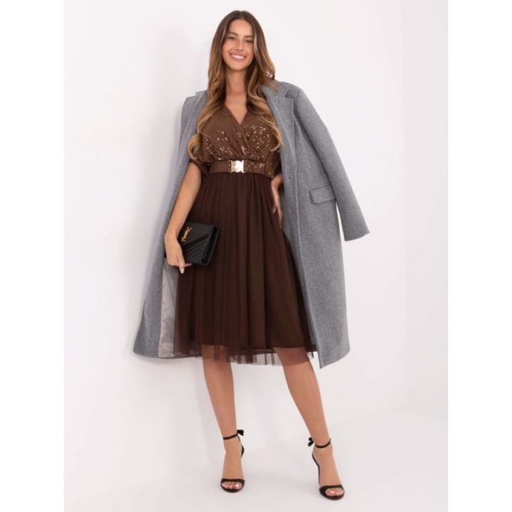 Moteriška platėjanti midi suknelė Italy Moda, ruda, 112 cm