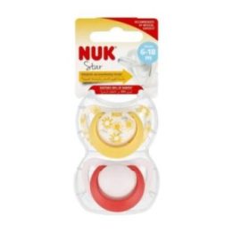 NUK Star 2 silikoninių čiulptukų rinkinys 6–18 mėn. geltonos/rožinės spalvos