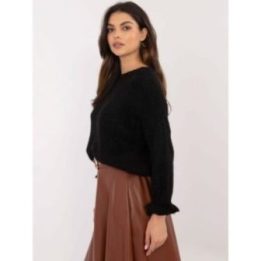 Moteriškas megztinis su rankovių raukiniais Italy Moda, juodas