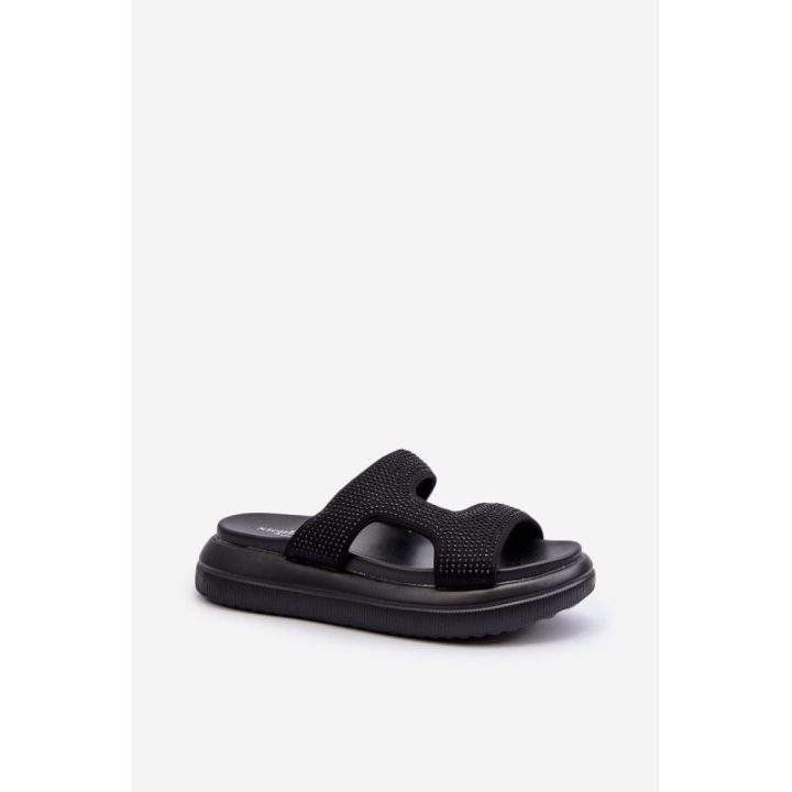 Moteriškos šlepetės su blizgiais akcentais, juodos