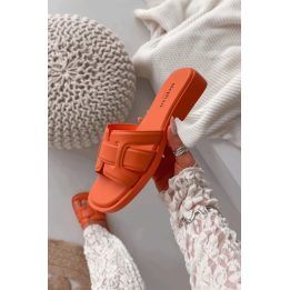 Moteriškos šlepetės su žemu kulnu, oranžinės
